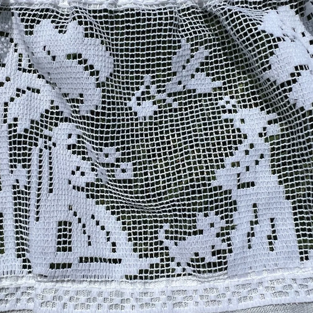 Vintage Embroidered Lace Ruffled Window Valance Farmhouse Prairie Cat White GUC